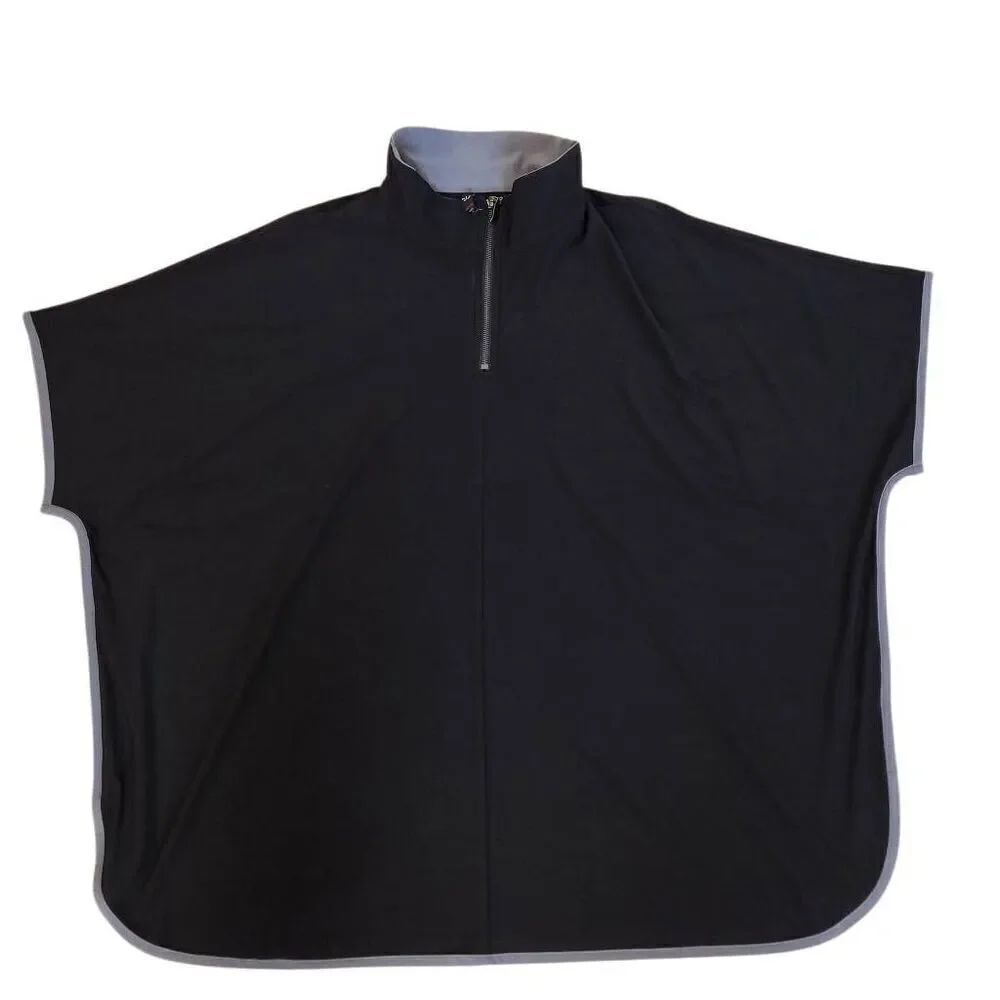 By JJ Womens Quarter Zip Mock Neck Poncho Pullover Top Black Gray Trim One Size